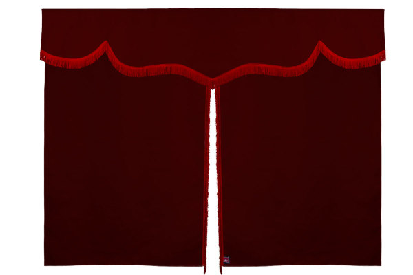 Suede look truck bed curtain 3-piece, with fringes bordeaux red Length 149 cm