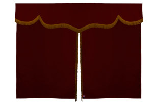 Sänggardin i mockalook med fransar, 3-delad Bordeaux Karamell Längd 149 cm