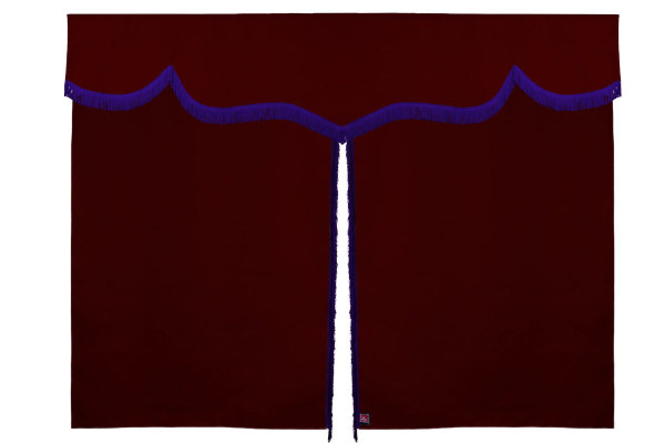 Suede look truck bed curtain 3-piece, with fringes bordeaux lilac Length 149 cm