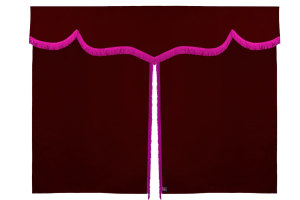 Sänggardin i mockalook med fransar, 3-delad Bordeaux rosa Längd 149 cm