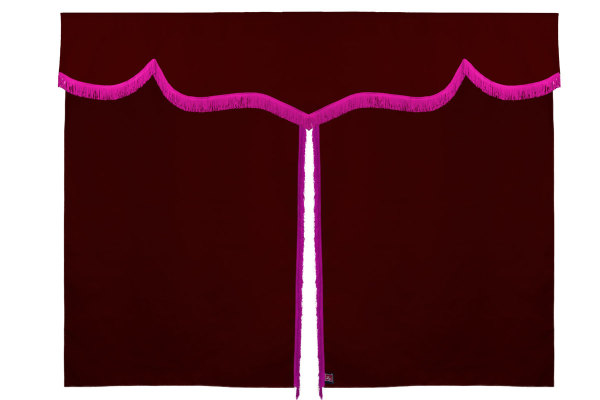 Sänggardin i mockalook med fransar, 3-delad Bordeaux rosa Längd 179 cm