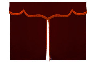 Sänggardin i mockalook med fransar, 3-delad Bordeaux orange Längd 149 cm