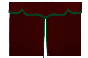 Wildlederoptik Lkw Bettgardine 3 teilig, mit Fransen bordeaux grün Länge 149 cm