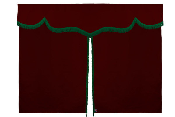 Sänggardin i mockalook med fransar, 3-delad Bordeaux grön Längd 179 cm