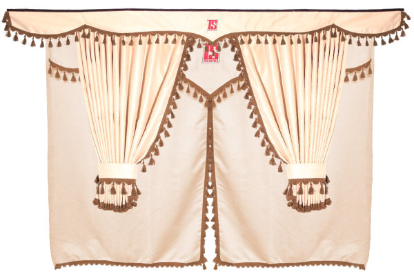 Truck curtain set 11 pieces, incl. shelves beige brown Length of curtains 90 cm, bed curtain 150 cm TS Logo