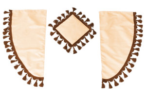 Lkw Gardinenset 11 teilig, inkl Borde beige braun L&auml;nge Gardinen 110 cm, Bettvorhang 150 cm TS Logo