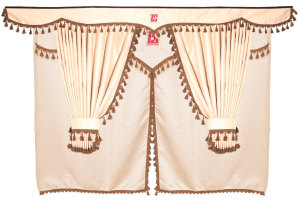 Set di tende Lorry 11 pezzi, incl. ripiani beige marrone Lunghezza tende 90 cm, tenda letto 175 cm TS Logo