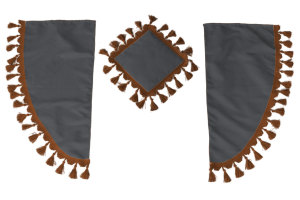 Set di tende Lorry 11 pezzi, incl. ripiani grigio marrone Lunghezza tende 90 cm, tenda letto 150 cm TS Logo