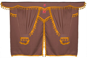 Set di tende Lorry 11 pezzi, incl. ripiani marrone oro Lunghezza tende 90 cm, tenda letto 150 cm TS Logo