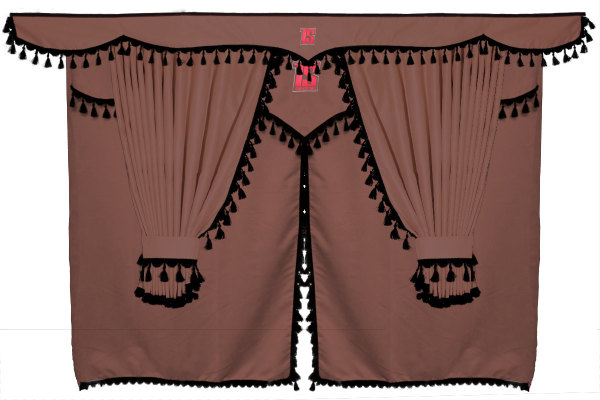 Truck curtain set 11 pieces, incl. shelves brown black Length of curtains 90 cm, bed curtain 150 cm TS Logo