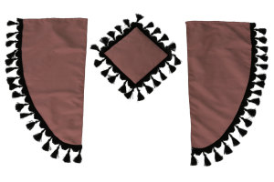 Lkw Gardinenset 11 teilig, inkl Borde braun schwarz L&auml;nge Gardinen 90 cm, Bettvorhang 150 cm TS Logo