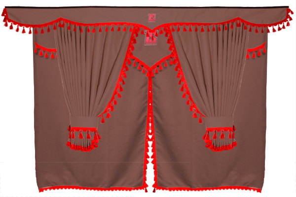 Set di tende Lorry 11 pezzi, incl. ripiani marrone rosso Lunghezza tende 90 cm, tenda letto 150 cm TS Logo