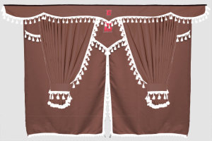 Truck curtain set 11 pieces, incl. shelves brown white Length of curtains 90 cm, bed curtain 150 cm TS Logo