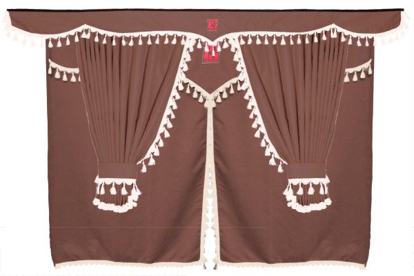 Truck curtain set 11 pieces, incl. shelves brown beige Length of curtains 90 cm, bed curtain 150 cm TS Logo