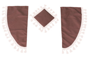 Lkw Gardinenset 11 teilig, inkl Borde braun beige L&auml;nge Gardinen 90 cm, Bettvorhang 150 cm TS Logo