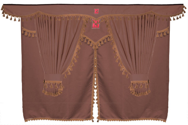Set di tende Lorry 11 pezzi, incl. ripiani marrone marrone Lunghezza tende 90 cm, tenda letto 150 cm TS Logo