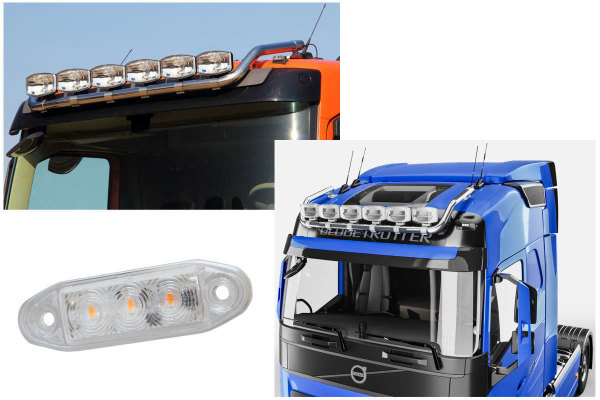 Passend für Volvo*: FH4 (2013-2020) Lampenbügel Flachdach, für 6 Scheinwerfer, vorverkabelt 5er LED Leuchtenset (inkl. Einbau)