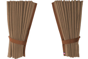 Suede-look truck window curtains 4-piece, with imitation leather edge caramel grizzly* Length 95 cm