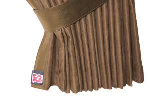 Suede-look truck window curtains 4-piece, with imitation leather edge caramel grizzly* Length 110 cm