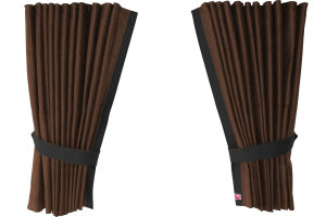 Suede-look truck window curtains 4-piece, with imitation leather edge dark brown anthracite* Length 95 cm