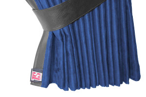 Suede-look truck window curtains 4-piece, with imitation leather edge dark blue anthracite* Length 95 cm