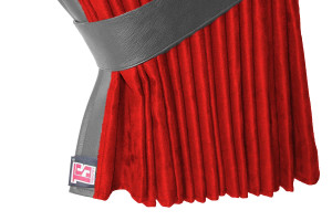 Suede-look truck window curtains 4-piece, with imitation leather edge red concrete gray* Length 95 cm