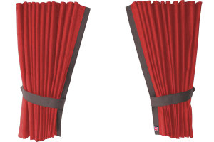 Fönstergardiner i mockalook 4-delade, med kantlist i läderimitation röd betonggrå* Länge 110 cm