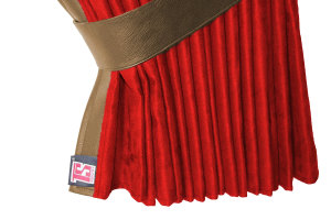 Suede-look truck window curtains 4-piece, with imitation leather edge red grizzly* Length 95 cm