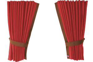 Fönstergardiner i mockalook 4-delade, med kantlist i läderimitation röd grizzly* Länge 110 cm