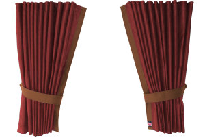 Suede-look truck window curtains 4-piece, with imitation leather edge bordeaux grizzly* Length 95 cm