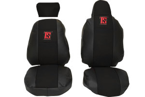 Geschikt voor Scania*: R3 Streamline (2014-2016) HollandLine stoelhoezen met TS logo, bestuurdersstoel RECARO, bijrijdersstoel extra hoofdsteun - zwart