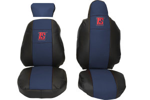 Geschikt voor Scania*: S &amp; R (2016-...) HollandLine stoelhoezen met TS logo, bestuurdersstoel RECARO, bijrijdersstoel extra hoofdsteun - blauw