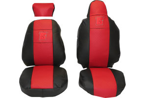 Fits for Scania*: S (2016-...) HollandLine Seat Covers, Drivers seat RECARO, passenger seat extra headrest - red
