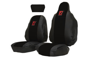 Fits for Scania*: S (2016-...) HollandLine Seat Covers, Drivers seat RECARO, passenger seat extra headrest - black