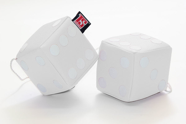 Truck cube, 12 x 12 cm, made of artificial leather, with drawstring (fuzzy dice) white white
