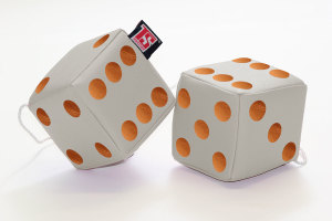 Truck cube, 12 x 12 cm, made of artificial leather, with drawstring (fuzzy dice) beige* brown