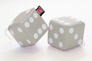 Truck cube, 12 x 12 cm, made of artificial leather, with drawstring (fuzzy dice) beige* white