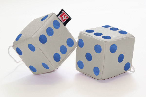 Truck cube, 12 x 12 cm, made of artificial leather, with drawstring (fuzzy dice) beige* blue