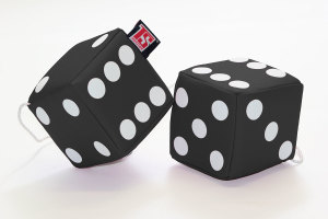 Truck cube, 12 x 12 cm, made of artificial leather, with drawstring (fuzzy dice) black* white