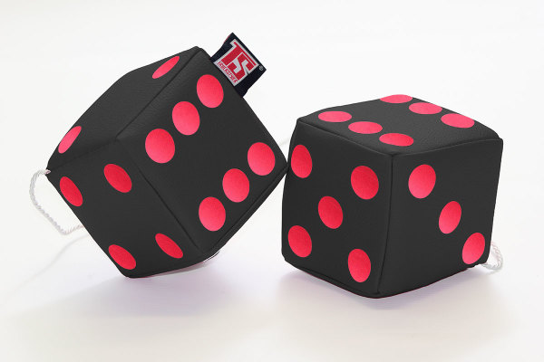 Truck cube, 12 x 12 cm, made of artificial leather, with drawstring (fuzzy dice) black* red