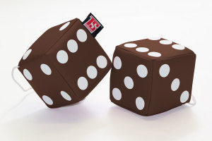Truck cube, 12 x 12 cm, made of artificial leather, with drawstring (fuzzy dice) brown* white