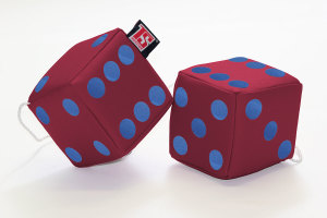 Truck cube, 12 x 12 cm, made of artificial leather, with drawstring (fuzzy dice) bordeaux blue