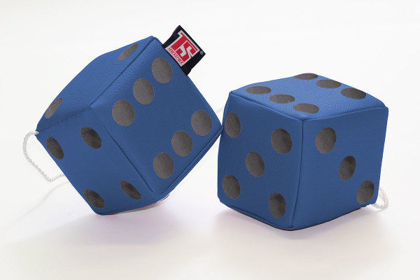 Truck dobbelstenen, 12 x 12 cm, gemaakt van imitatieleer, met koord (fuzzy dice) blauw* Zwart