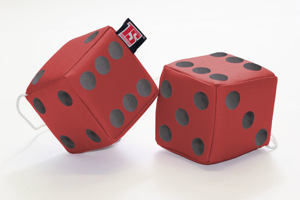 Truck cube, 12 x 12 cm, made of artificial leather, with drawstring (fuzzy dice) red* black