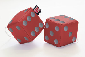 Truck cube, 12 x 12 cm, made of artificial leather, with drawstring (fuzzy dice) red* grey