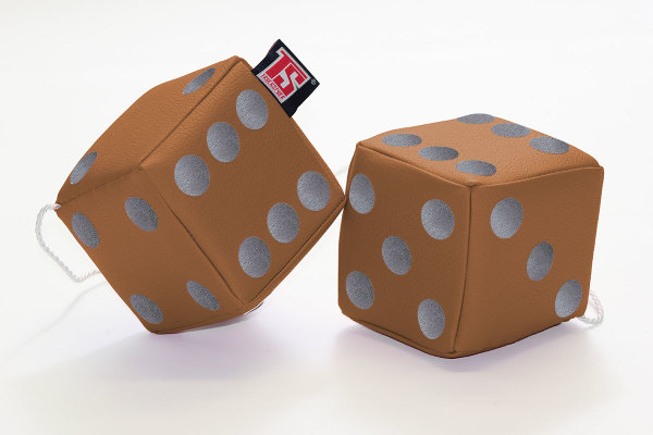 Truck cube, 12 x 12 cm, made of artificial leather, with drawstring (fuzzy dice) caramel grey