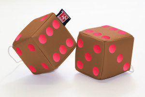 Truck cube, 12 x 12 cm, made of artificial leather, with drawstring (fuzzy dice) caramel red