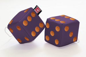 Truck cube, 12 x 12 cm, made of artificial leather, with drawstring (fuzzy dice) purple brown