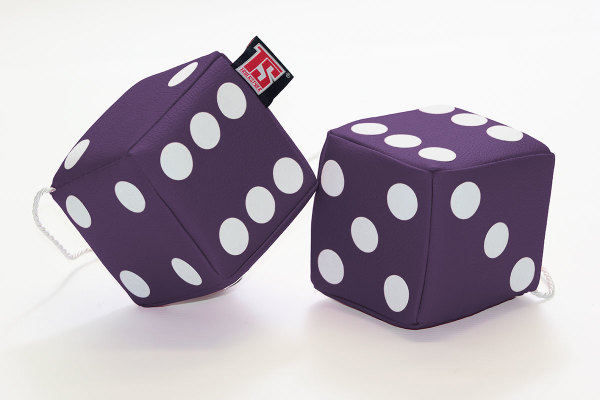 Truck cube, 12 x 12 cm, made of artificial leather, with drawstring (fuzzy dice) purple white