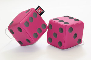 Truck cube, 12 x 12 cm, made of artificial leather, with drawstring (fuzzy dice) pink black